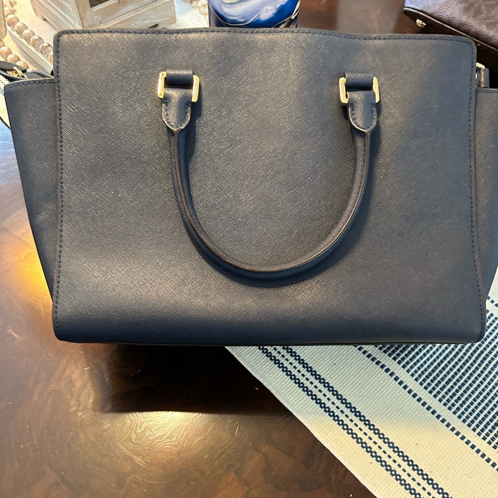 Michael Kors Navy Saffiano Satchel with Gold Hardware - Picture 2 of 6